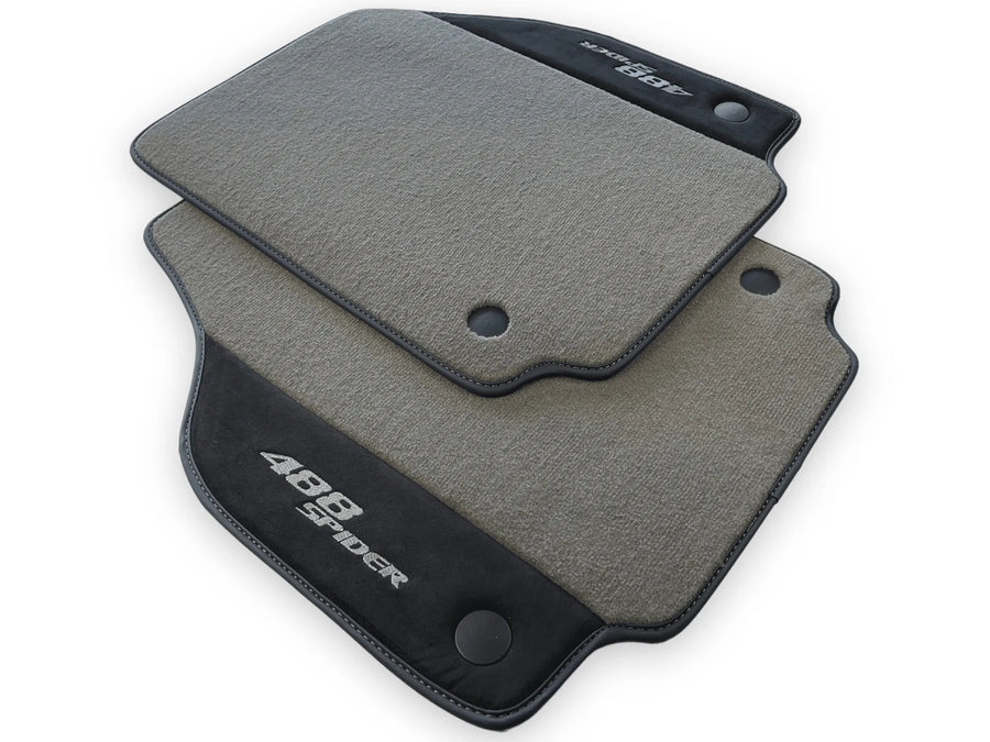Gray Floor Mats For Ferrari 488 Spider 2015-2022 Alcantara Leather - AutoWin