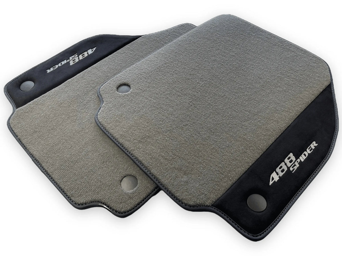 Gray Floor Mats For Ferrari 488 Spider 2015-2022 Alcantara Leather - AutoWin