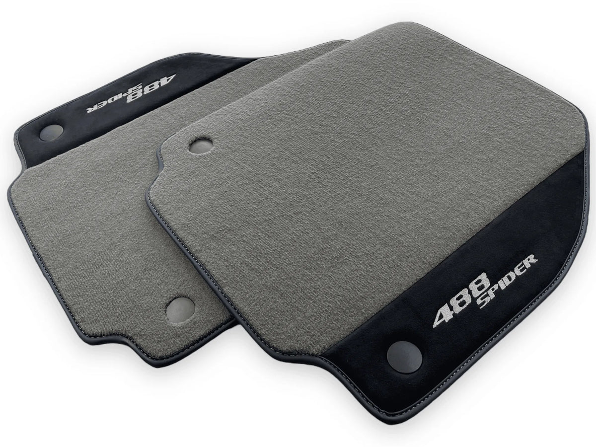 Gray Floor Mats For Ferrari 488 Spider 2015-2022 Alcantara Leather - AutoWin