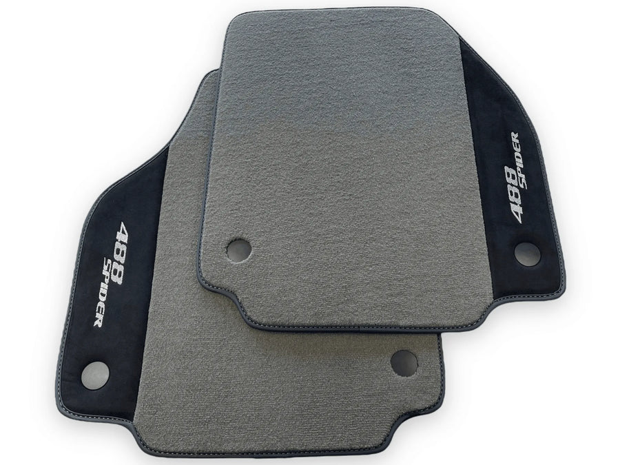 Gray Floor Mats For Ferrari 488 Spider 2015-2022 Alcantara Leather - AutoWin