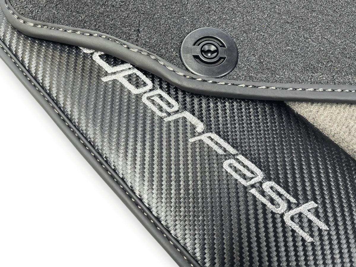Gray Floor Mats For Ferrari 812 Superfast With Carbon Fiber Leather - AutoWin