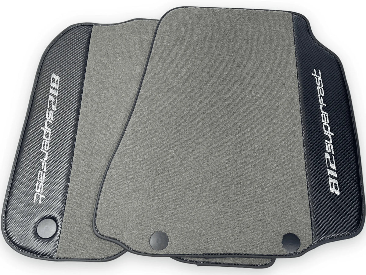 Gray Floor Mats For Ferrari 812 Superfast With Carbon Fiber Leather - AutoWin
