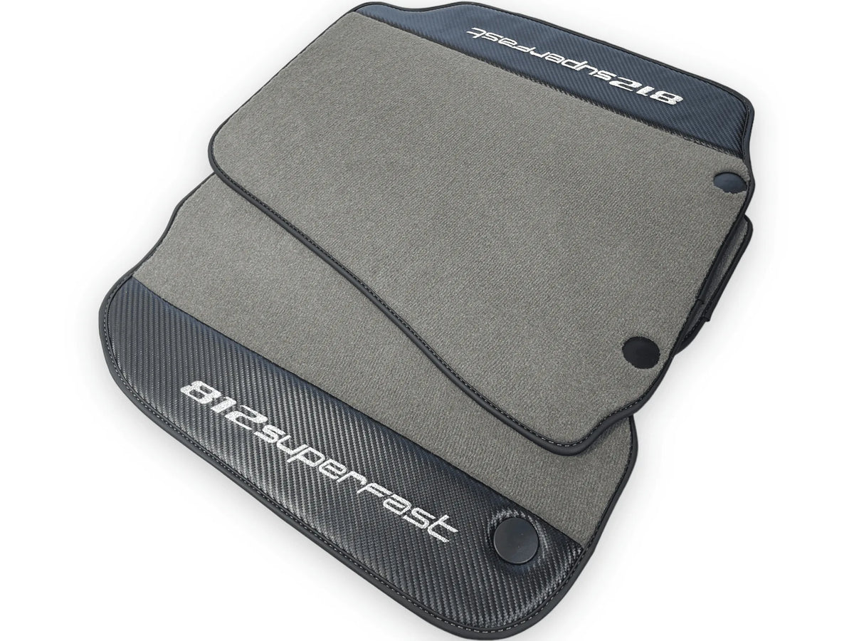 Gray Floor Mats For Ferrari 812 Superfast With Carbon Fiber Leather - AutoWin