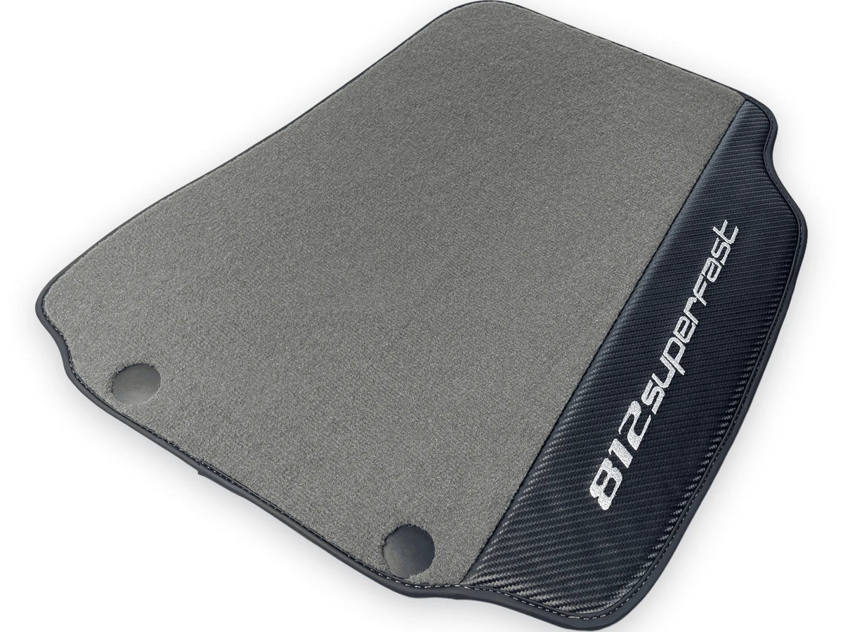 Gray Floor Mats For Ferrari 812 Superfast With Carbon Fiber Leather - AutoWin