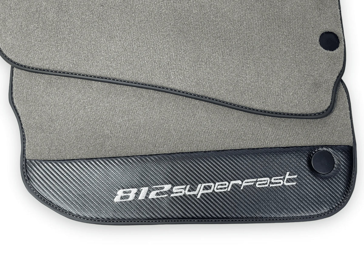 Gray Floor Mats For Ferrari 812 Superfast With Carbon Fiber Leather - AutoWin