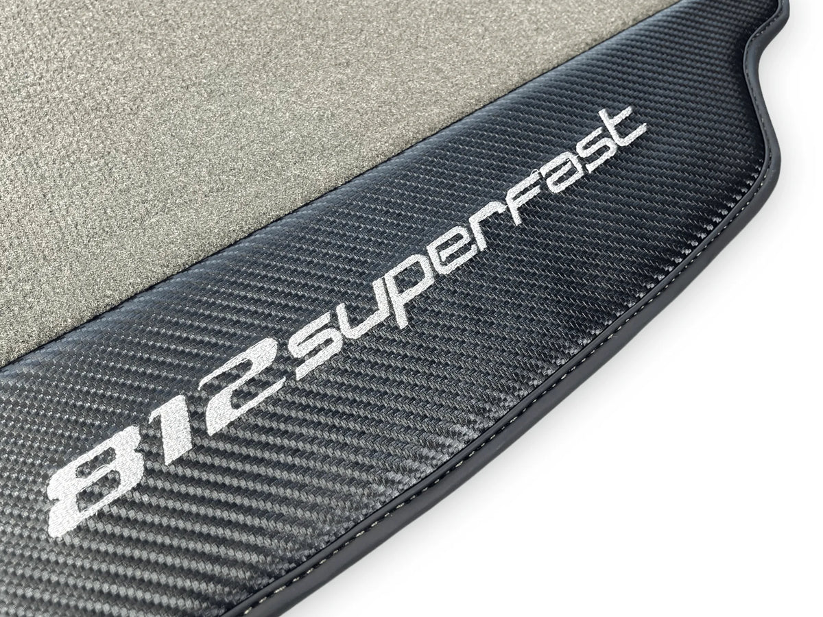 Gray Floor Mats For Ferrari 812 Superfast With Carbon Fiber Leather - AutoWin
