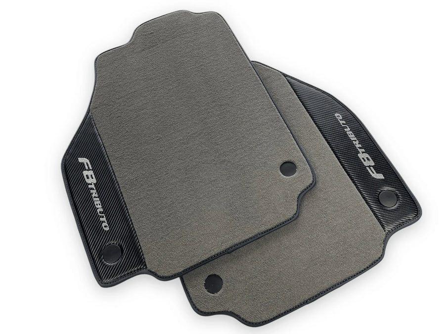 Gray Floor Mats For Ferrari F8 Tributo 2019-2022 With Carbon Leather - AutoWin