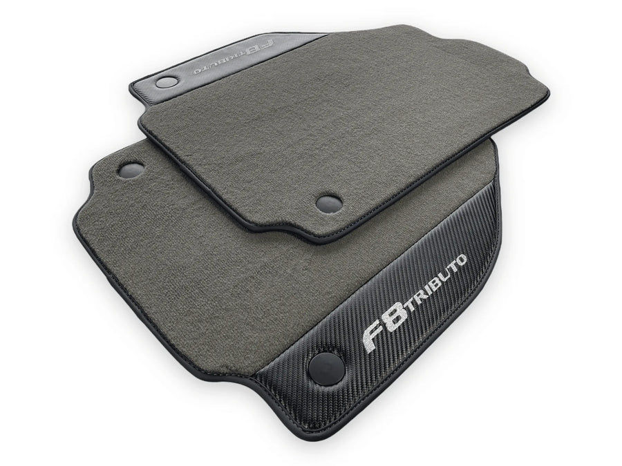 Gray Floor Mats For Ferrari F8 Tributo 2019-2022 With Carbon Leather - AutoWin