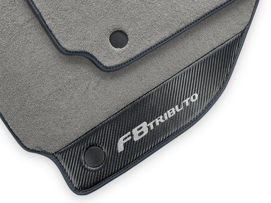 Gray Floor Mats For Ferrari F8 Tributo 2019-2022 With Carbon Leather - AutoWin