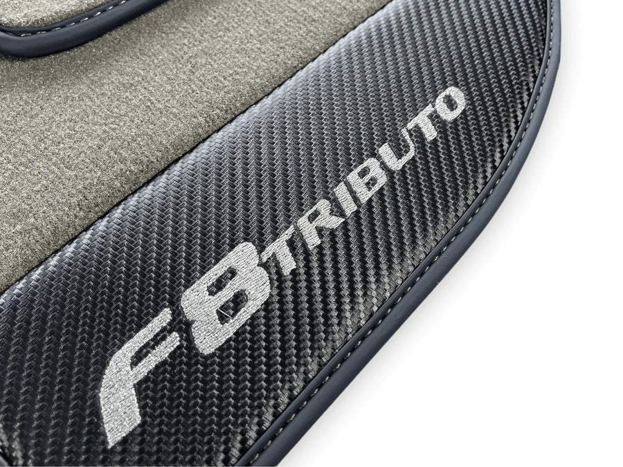 Gray Floor Mats For Ferrari F8 Tributo 2019-2022 With Carbon Leather - AutoWin