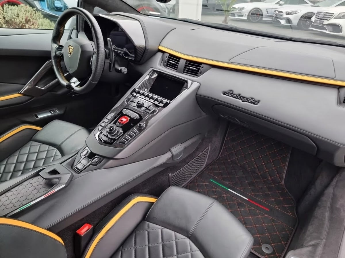 Customizable Alcantara Leather Floor Mats For Lamborghini Aventador | Red Stitching