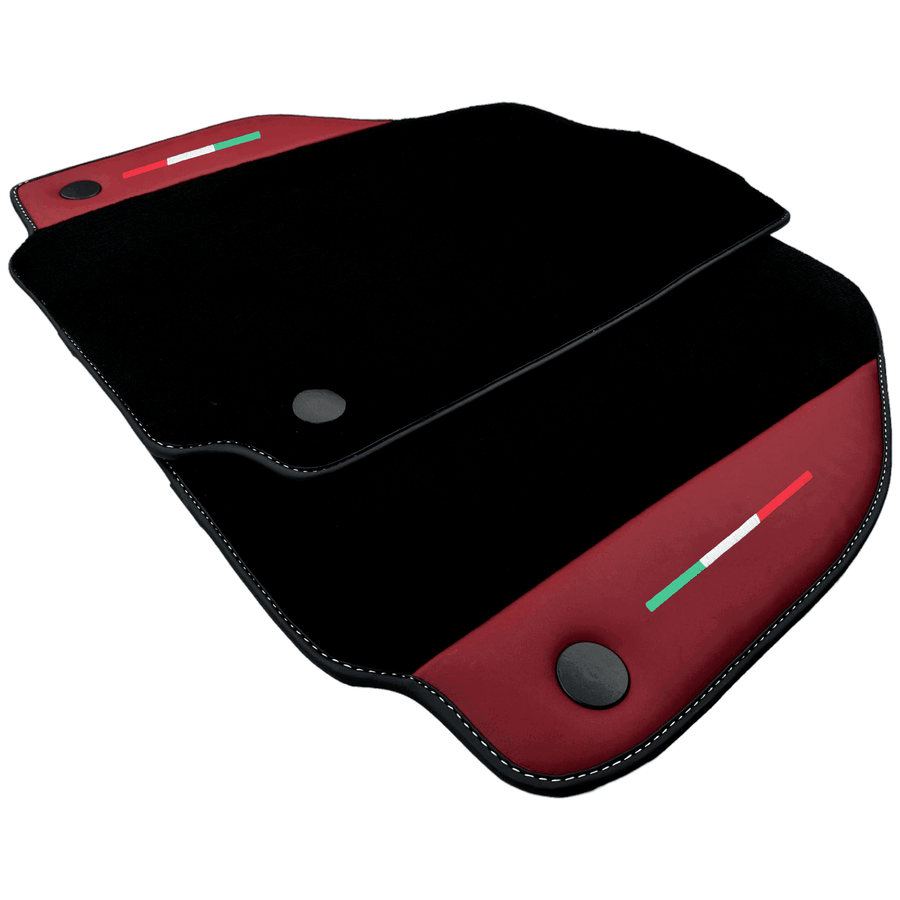 Black Floor Mats for Ferrari 458 Spider (2012-2015) with Bordeaux Nappa Leather | Italian Edition - AutoWin