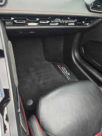 Black Floor Mats for Lamborghini Huracan EVO 2019-2024 With Carbon Fiber Leather Borders