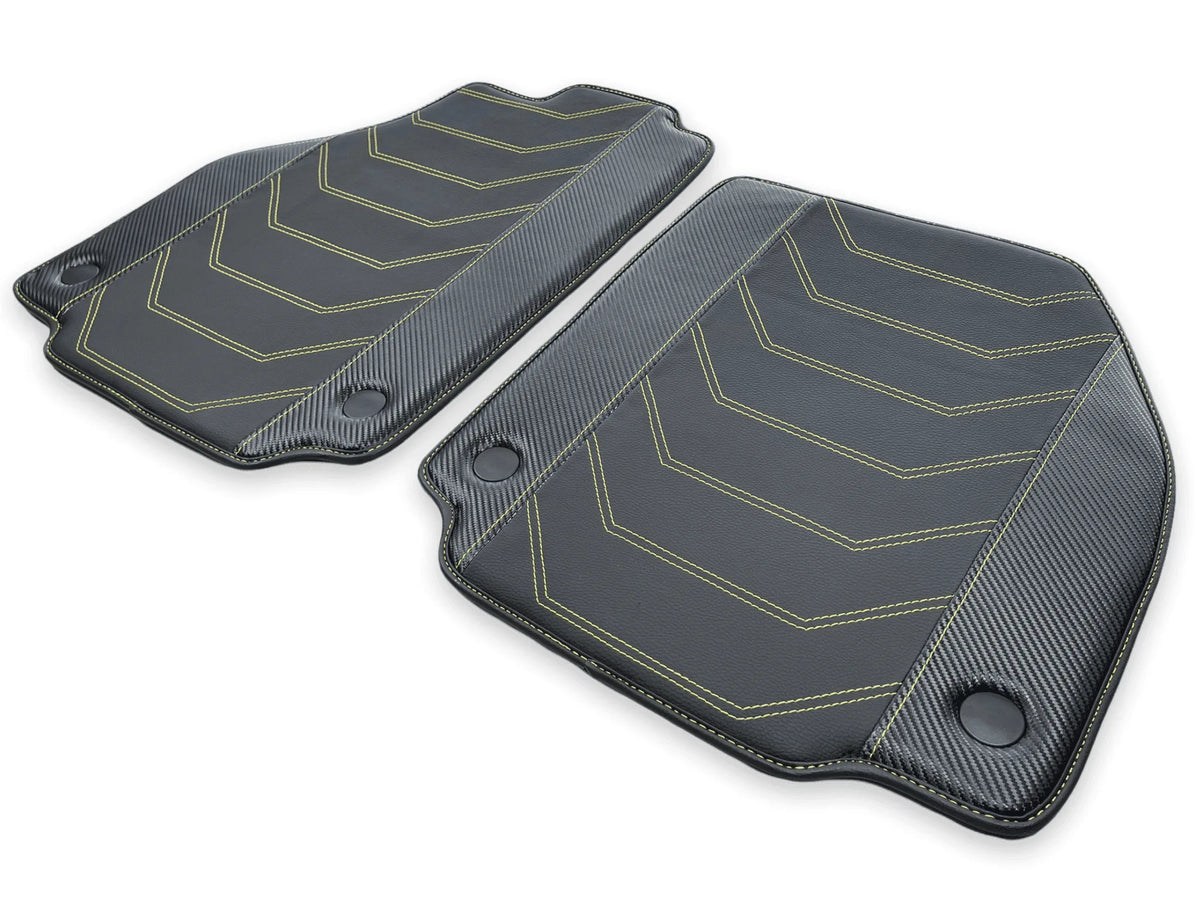 Leather Floor Mats For Ferrari 458 GT2 2012-2015 Black With Yellow Sewing