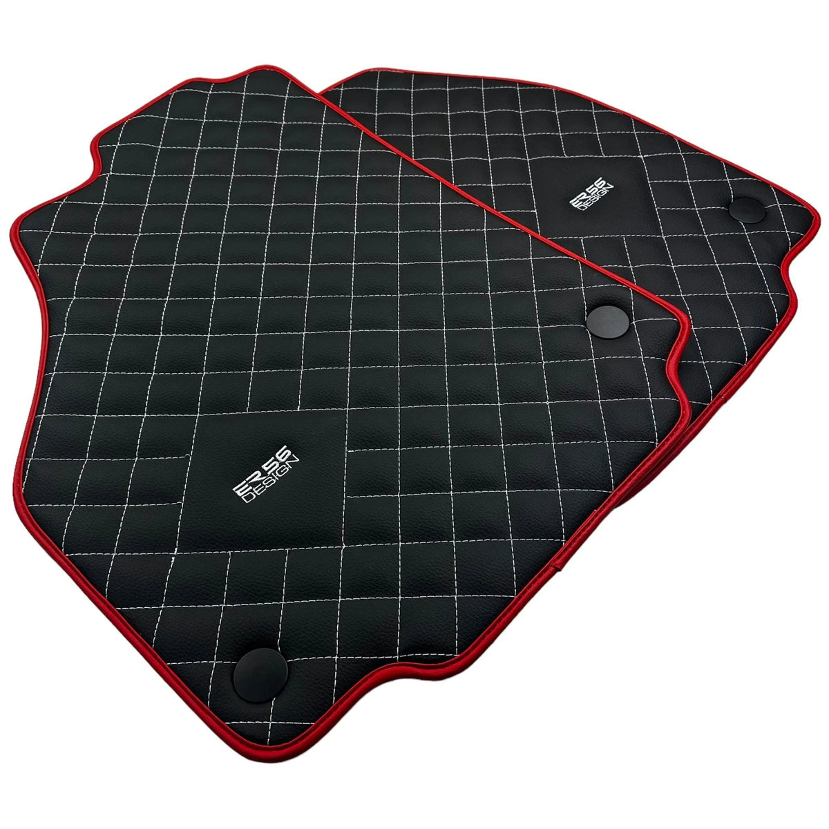 Leather Floor Mats for Ferrari 458 GT2 with White Sewing and Red Trim | ER56 Design - AutoWin
