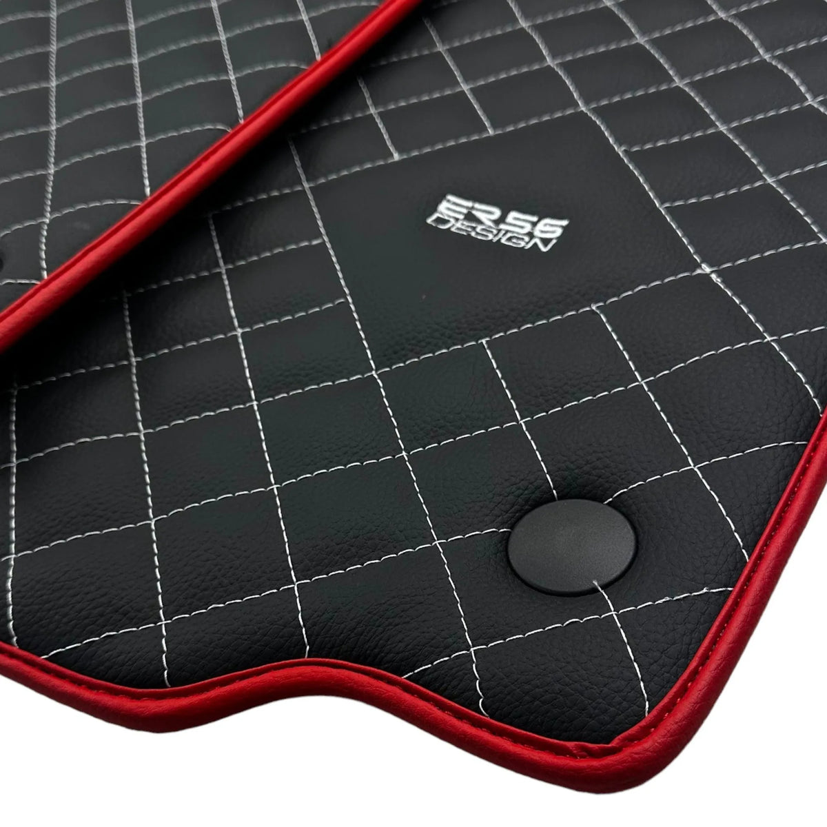 Leather Floor Mats for Ferrari 458 GT2 with White Sewing and Red Trim | ER56 Design - AutoWin
