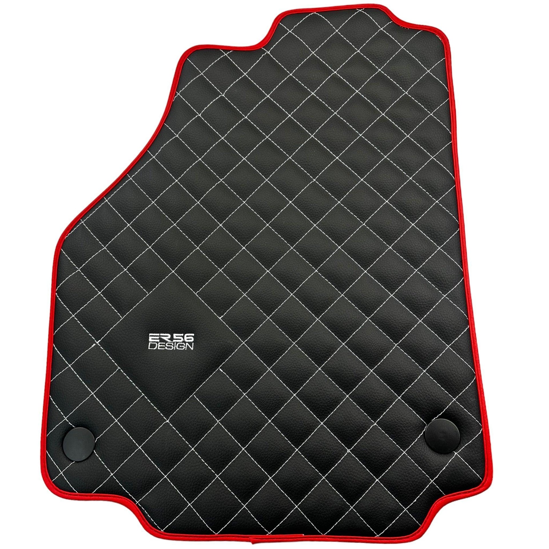 Leather Floor Mats for Ferrari 458 GT2 with White Sewing and Red Trim | ER56 Design - AutoWin