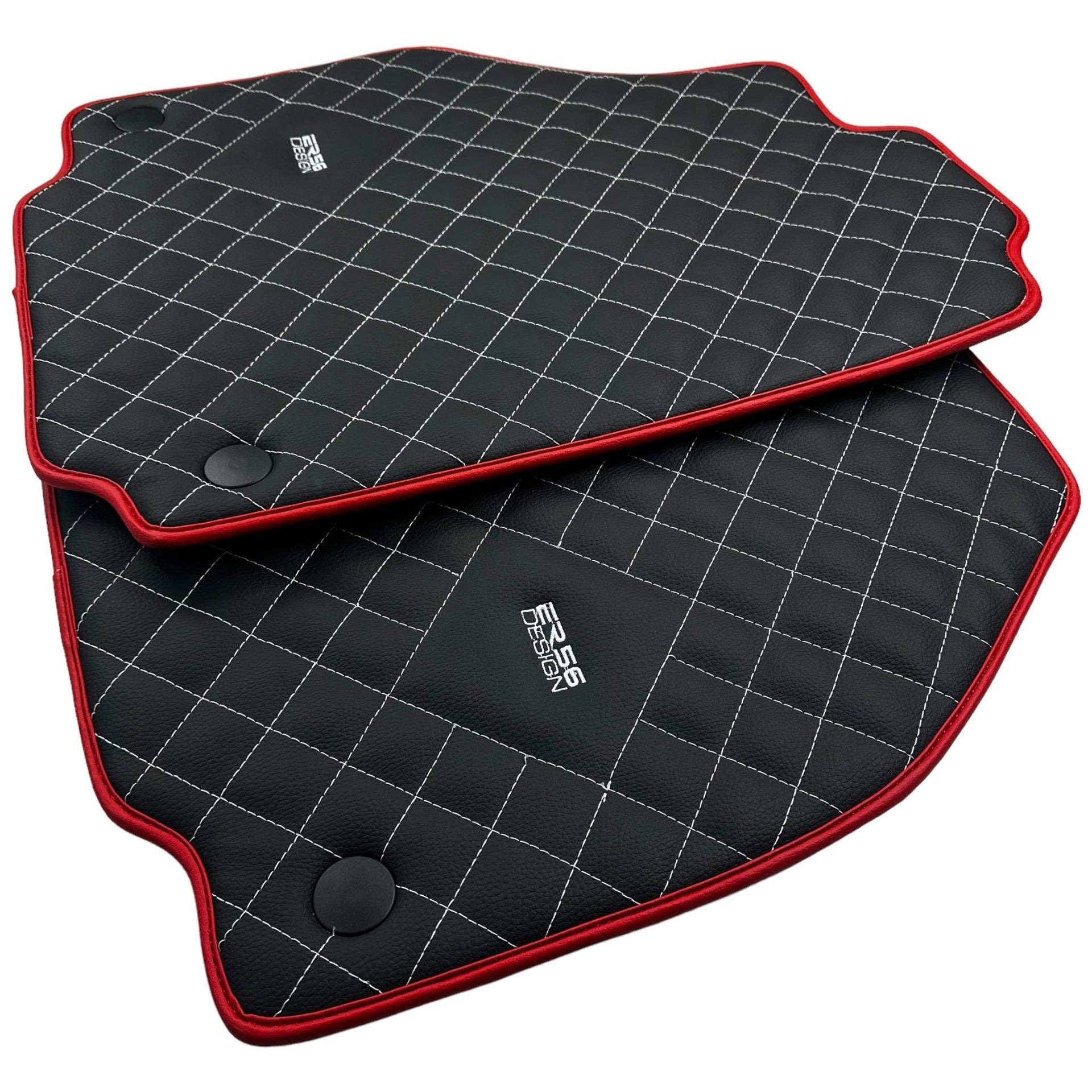 Leather Floor Mats for Ferrari 458 GT2 with White Sewing and Red Trim | ER56 Design - AutoWin