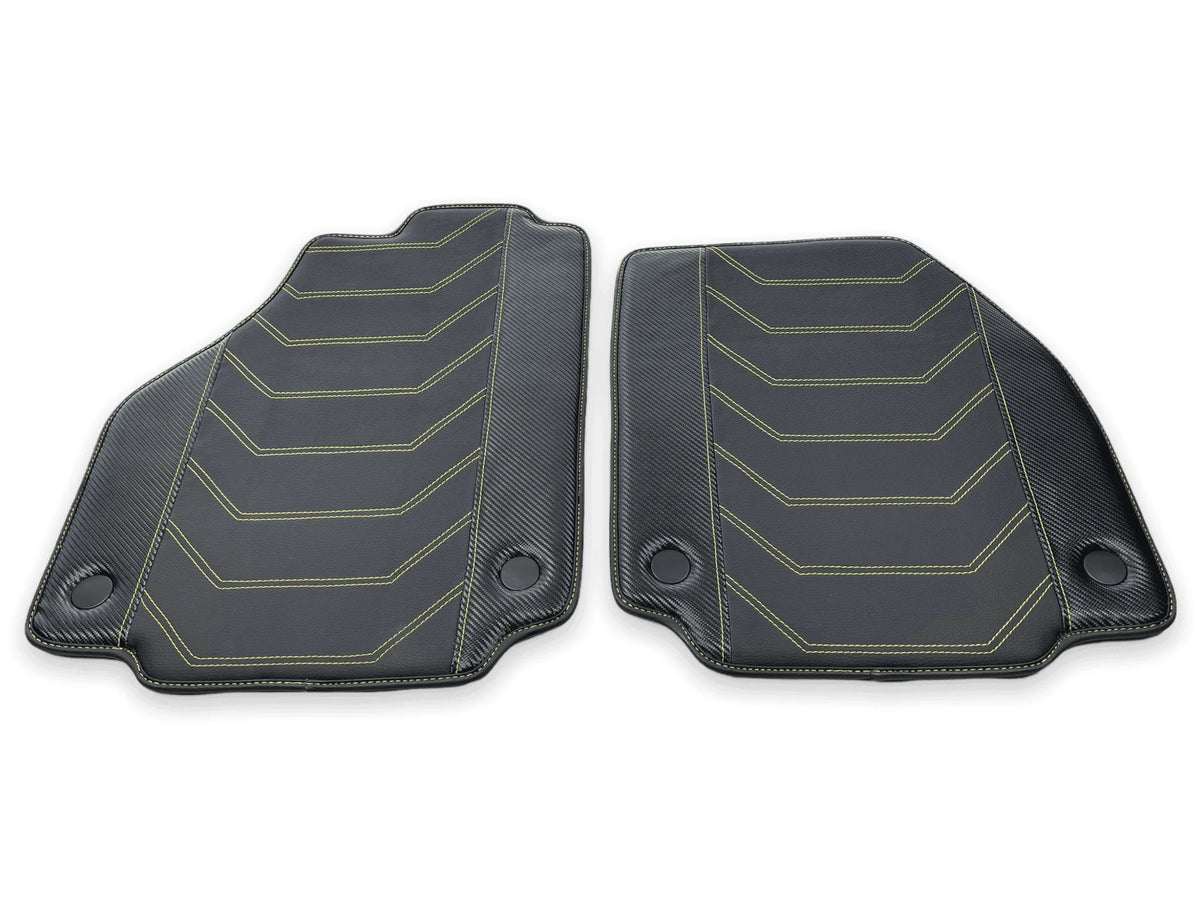 Leather Floor Mats For Ferrari 458 Italia 2009-2015 Black With Yellow Sewing - AutoWin