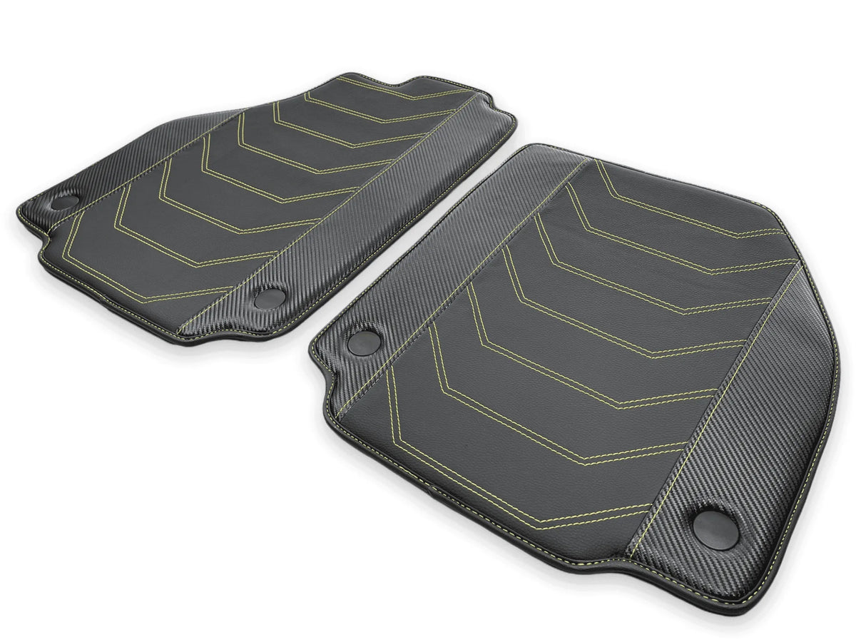 Leather Floor Mats For Ferrari 458 Italia 2009-2015 Black With Yellow Sewing - AutoWin