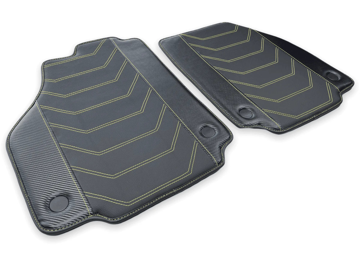Leather Floor Mats For Ferrari 458 Italia 2009-2015 Black With Yellow Sewing - AutoWin