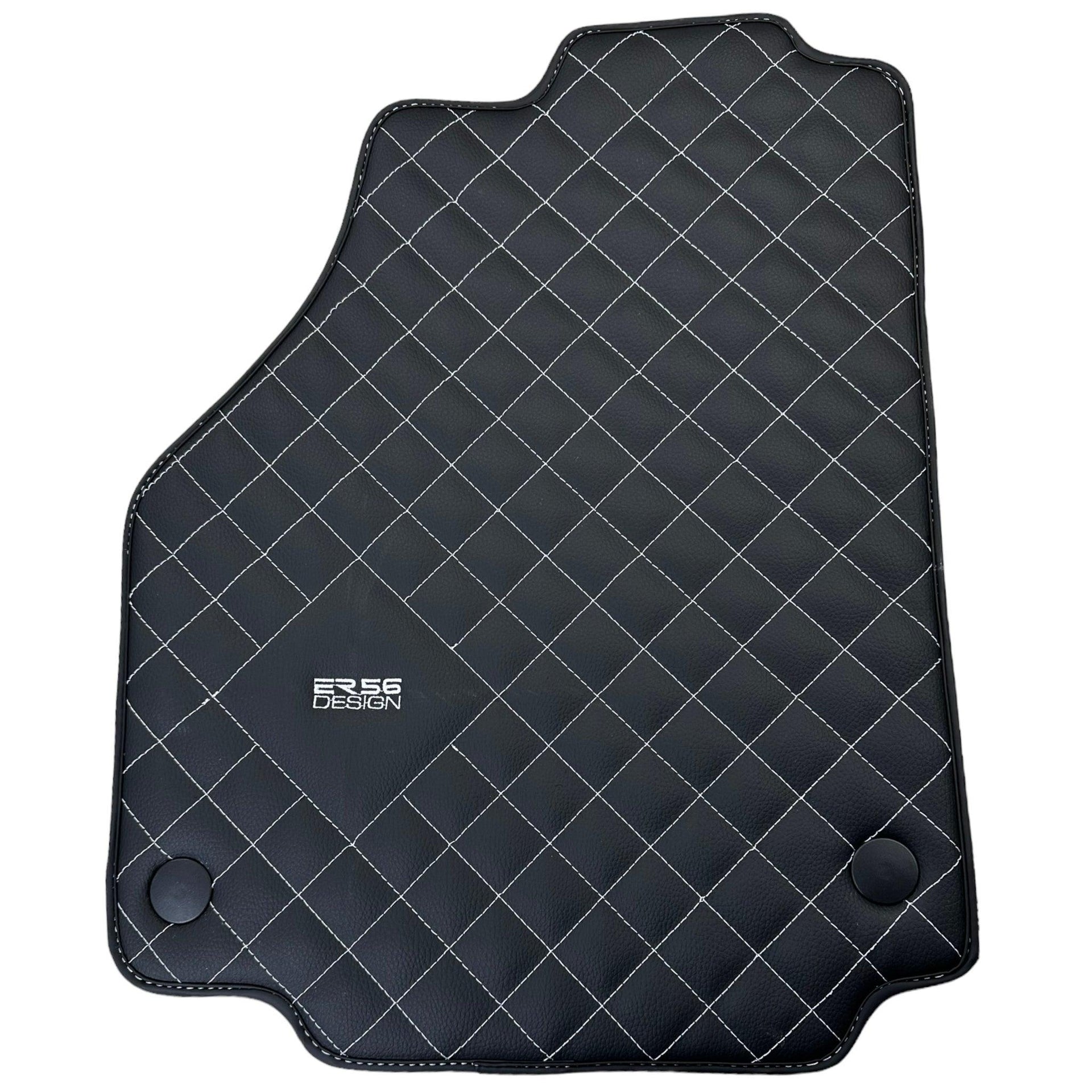 Leather Floor Mats for Ferrari 458 Italia (2009-2015) with White Sewing ER56 Design - AutoWin
