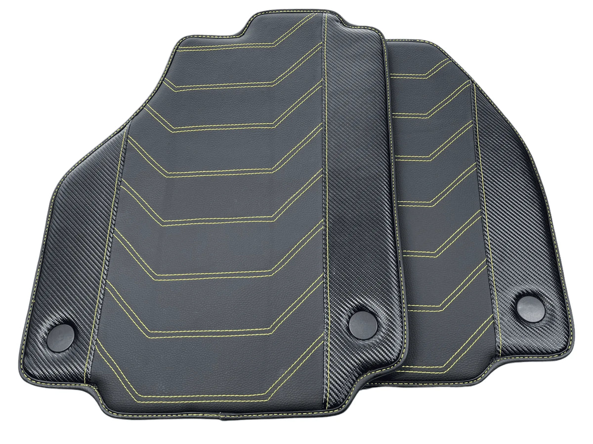 Leather Floor Mats For Ferrari 458 Spider 2012-2015 Black With Yellow Sewing