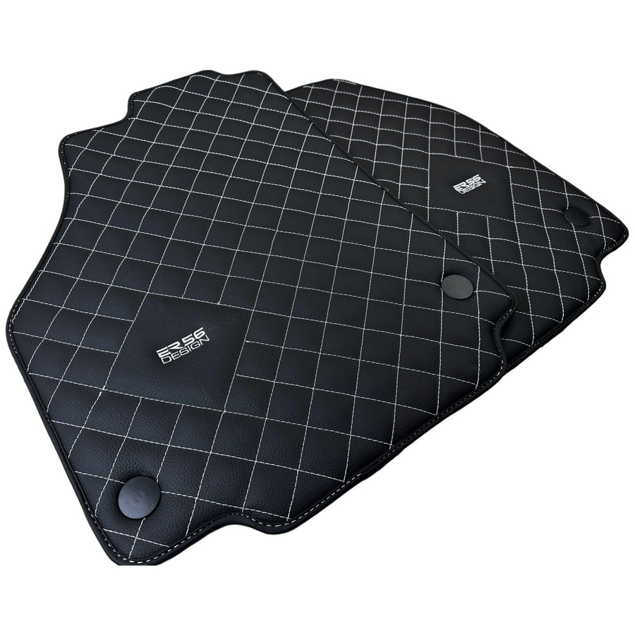 Leather Floor Mats for Ferrari 458 Spider (2012-2015) with White Sewing ER56 Design - AutoWin