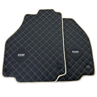Leather Floor Mats for Ferrari 488 Spider 2015-2022 with White Sewing ER56 Design | Beige Trim - AutoWin