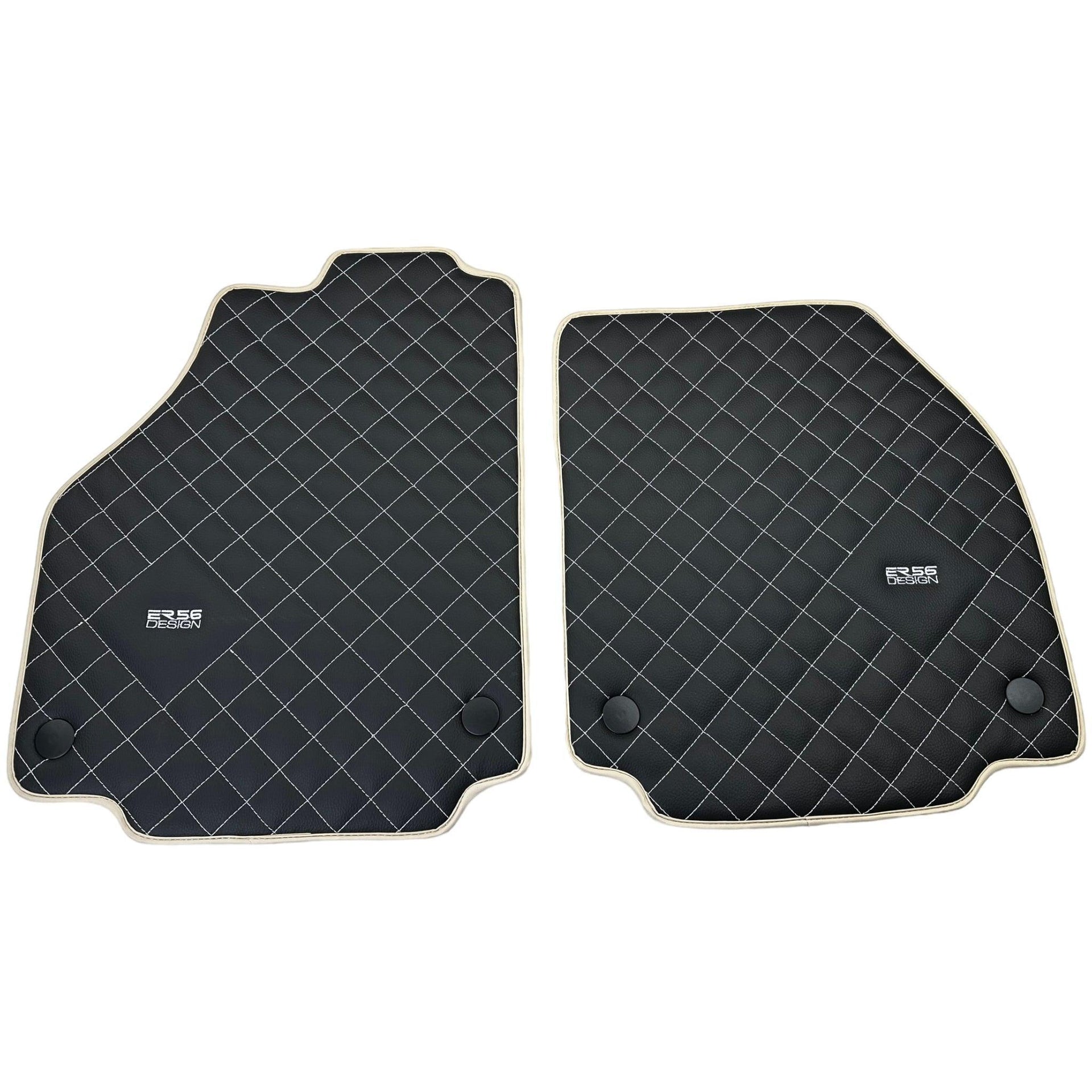 Leather Floor Mats for Ferrari 488 Spider 2015-2022 with White Sewing ER56 Design | Beige Trim - AutoWin