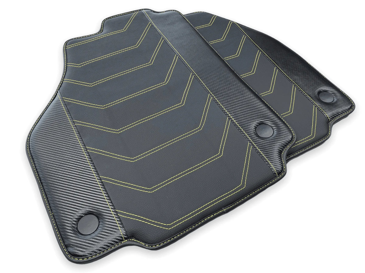 Leather Floor Mats For Ferrari 488 Spider 2016-2022 Yellow Sewing - AutoWin