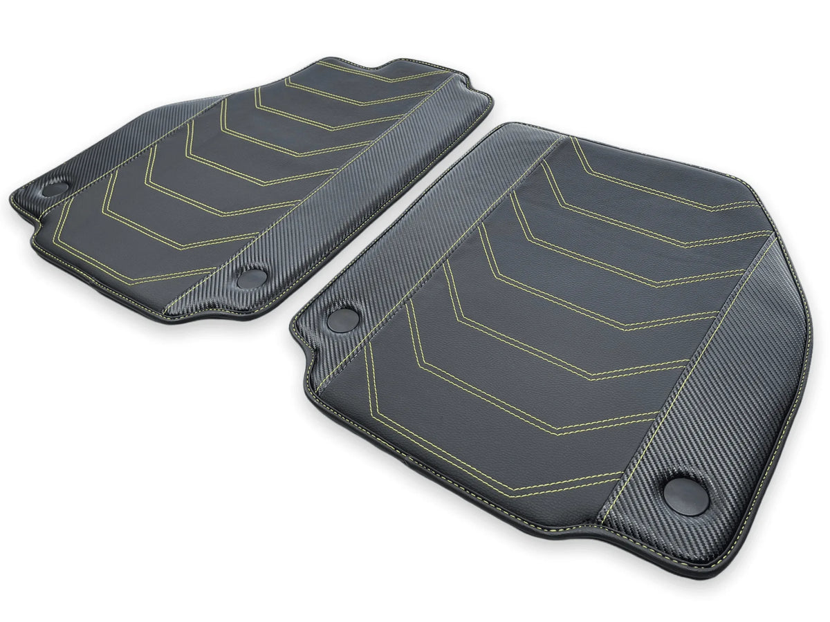 Leather Floor Mats For Ferrari 488 Spider 2016-2022 Yellow Sewing - AutoWin