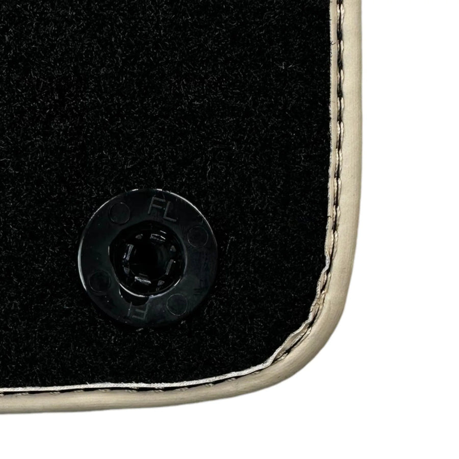 Leather Floor Mats for Ferrari California T (2015-2018) Black Sewing ER56 Design | Beige Trim - AutoWin