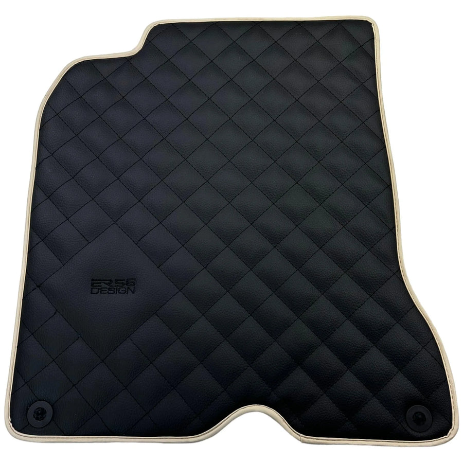 Leather Floor Mats for Ferrari California T (2015-2018) Black Sewing ER56 Design | Beige Trim - AutoWin