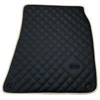 Leather Floor Mats for Ferrari California T (2015-2018) Black Sewing ER56 Design | Beige Trim - AutoWin