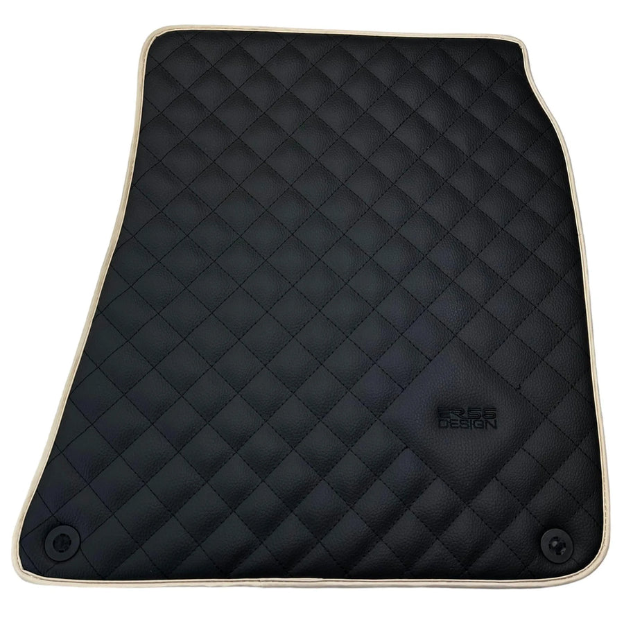 Leather Floor Mats for Ferrari California T (2015-2018) Black Sewing ER56 Design | Beige Trim - AutoWin