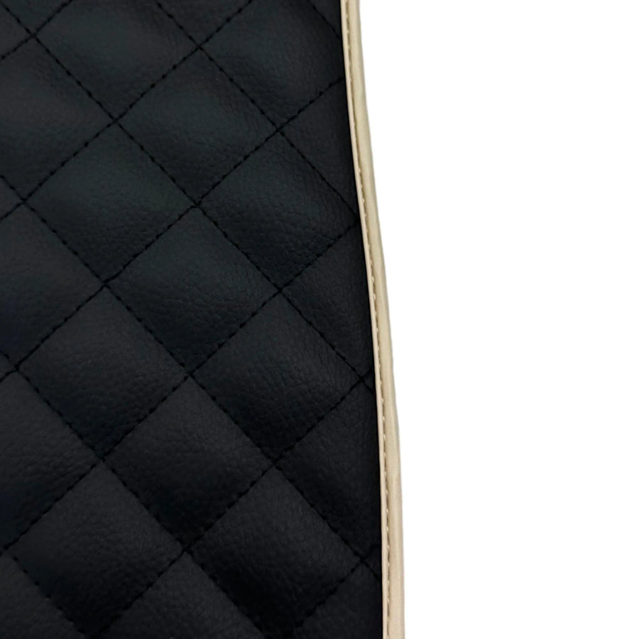 Leather Floor Mats for Ferrari California T (2015-2018) Black Sewing ER56 Design | Beige Trim - AutoWin