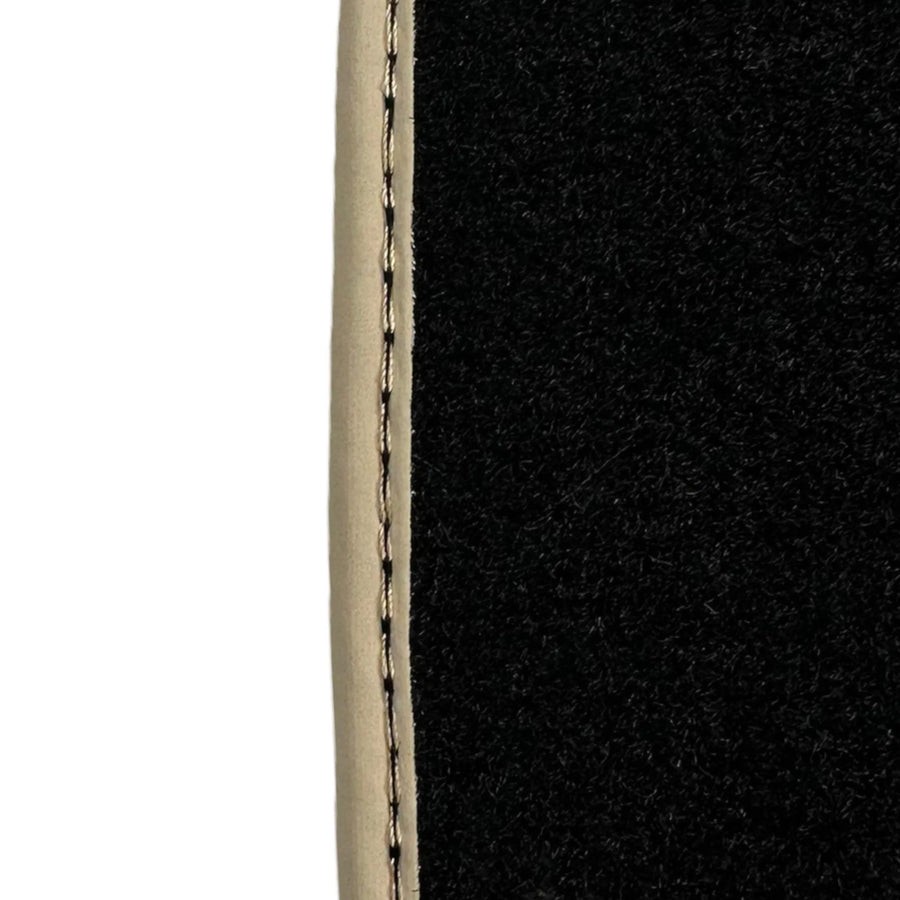 Leather Floor Mats for Ferrari California T (2015-2018) Black Sewing ER56 Design | Beige Trim - AutoWin