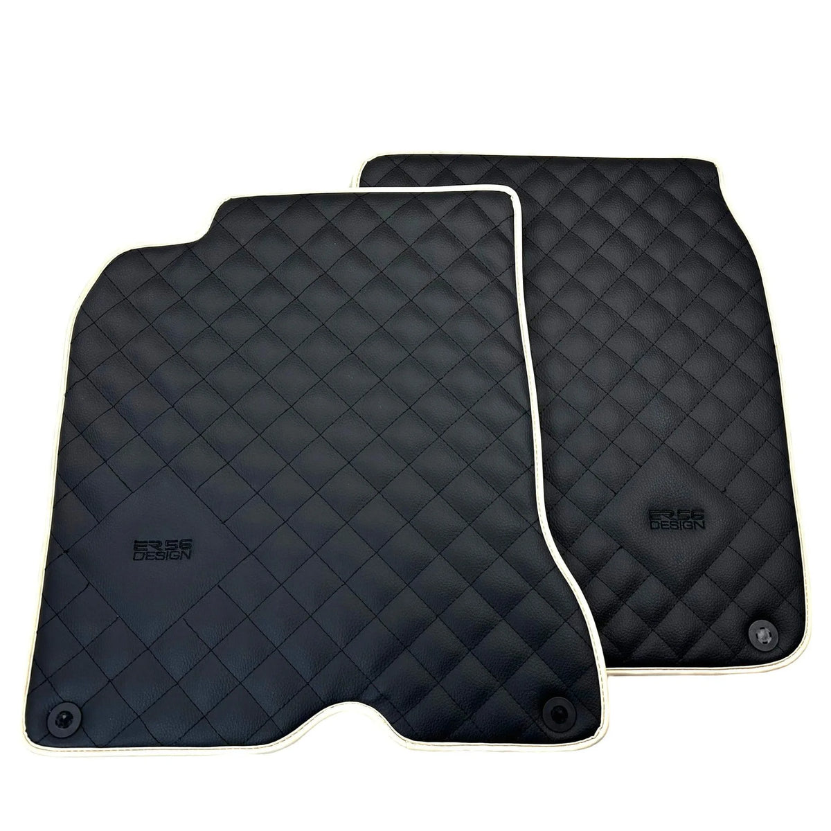 Leather Floor Mats for Ferrari California T (2015-2018) Black Sewing ER56 Design | Beige Trim - AutoWin