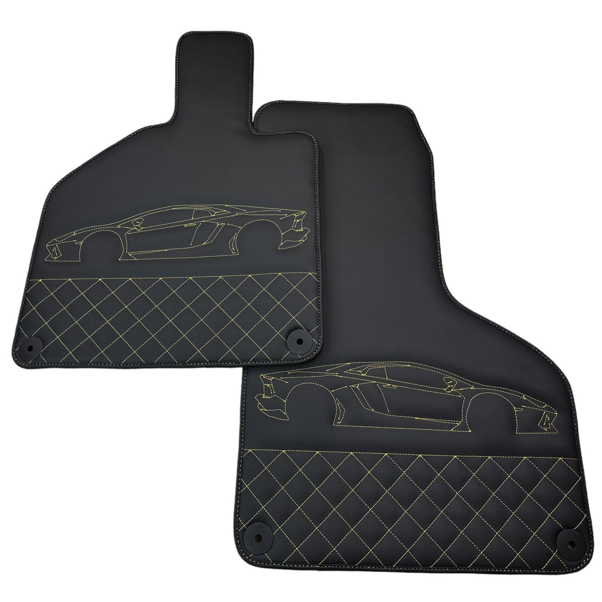 Leather Floor Mats for Lamborghini Huracan Yellow Sewing | ER56 Design - AutoWin