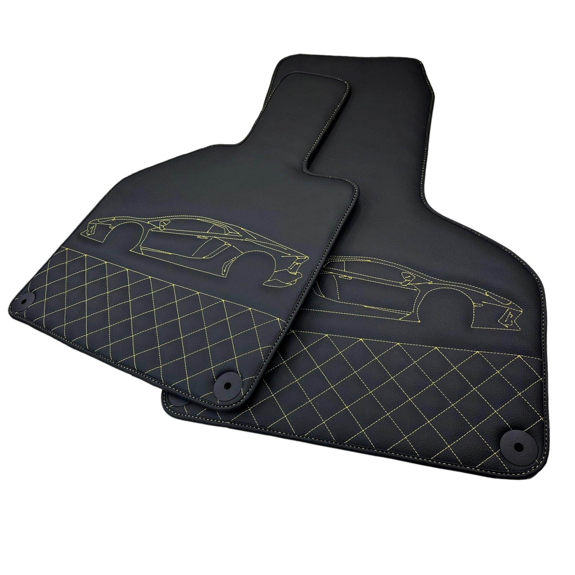Leather Floor Mats for Lamborghini Huracan Yellow Sewing | ER56 Design - AutoWin