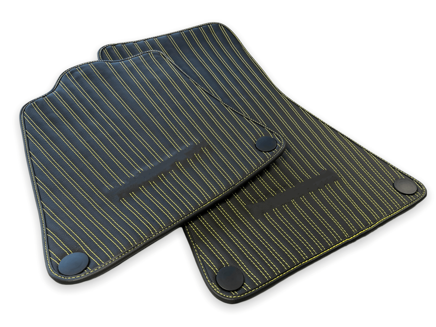 Leather Floor Mats for McLaren 600 LT (2018-2020) Black Tailored Yellow Sewing