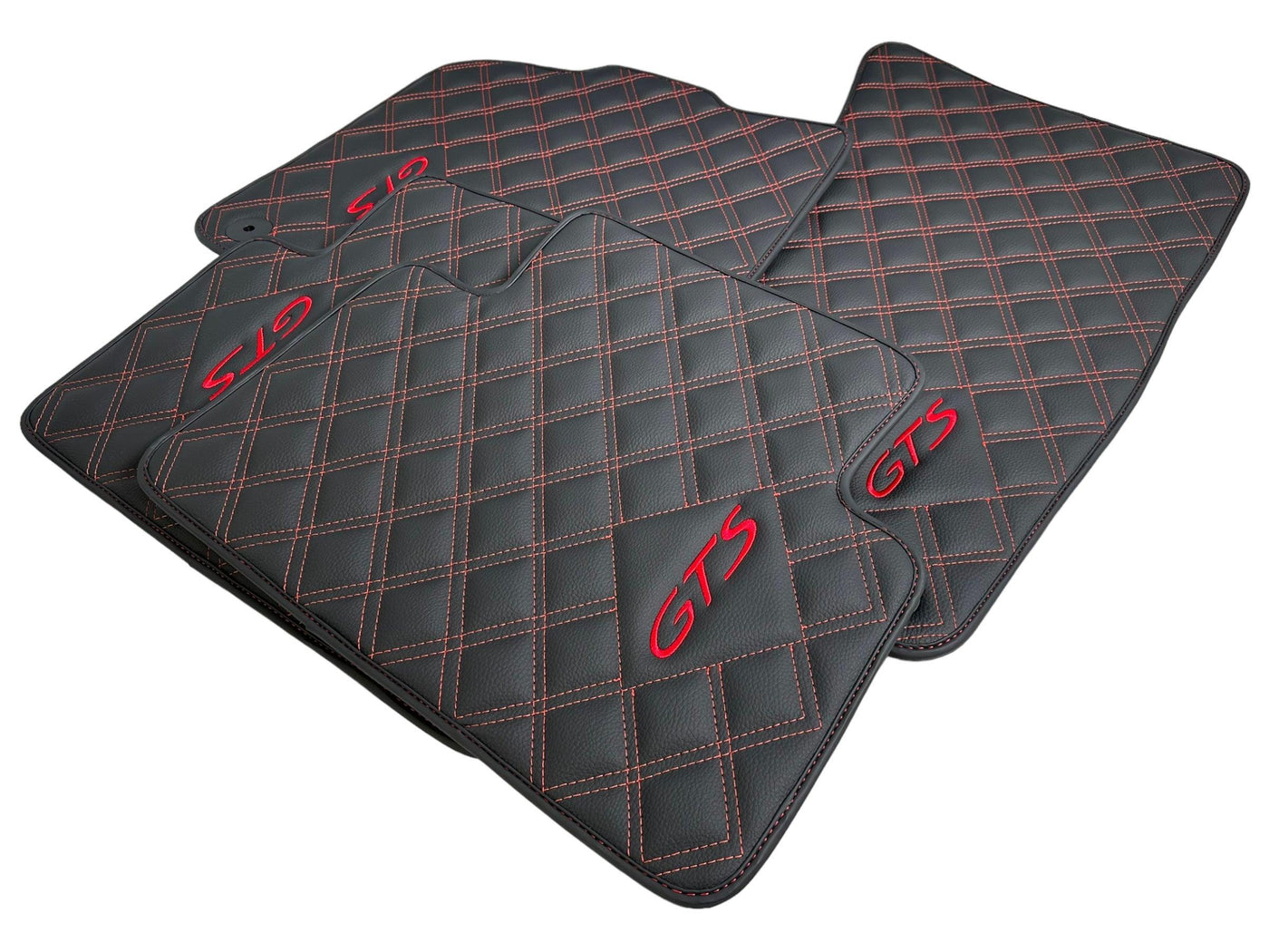 Leather Floor Mats for Porsche Cayenne GTS (2010-2018) Red Sewing - AutoWin