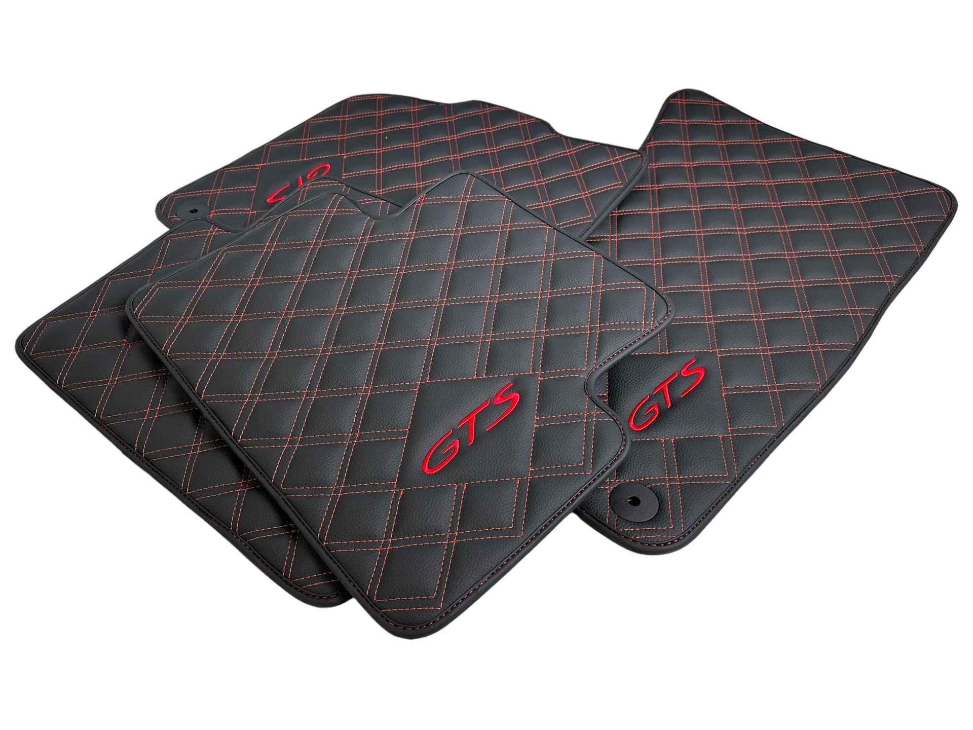 Leather Floor Mats for Porsche Cayenne GTS (2010-2018) Red Sewing - AutoWin