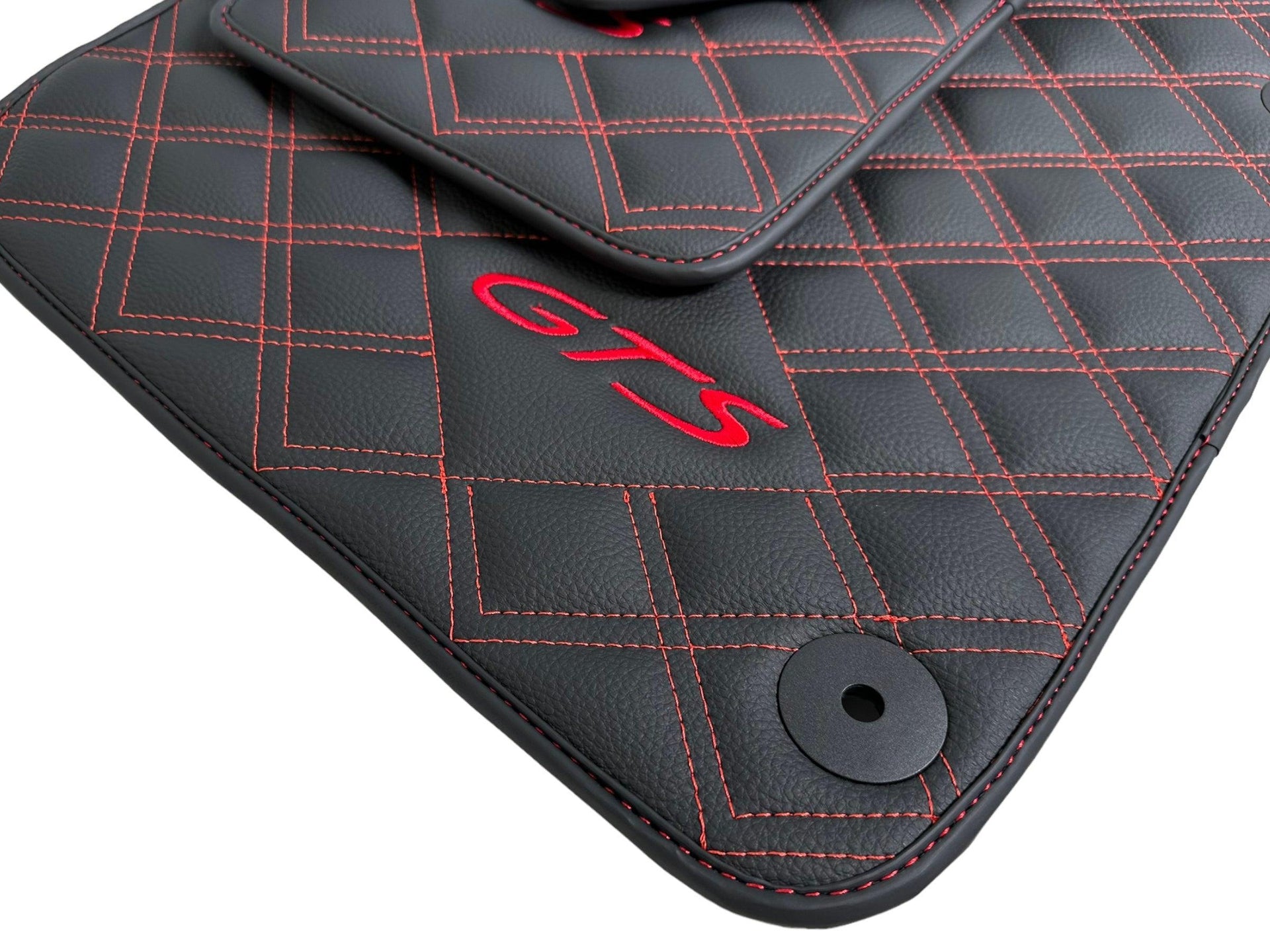 Leather Floor Mats for Porsche Cayenne GTS (2010-2018) Red Sewing - AutoWin