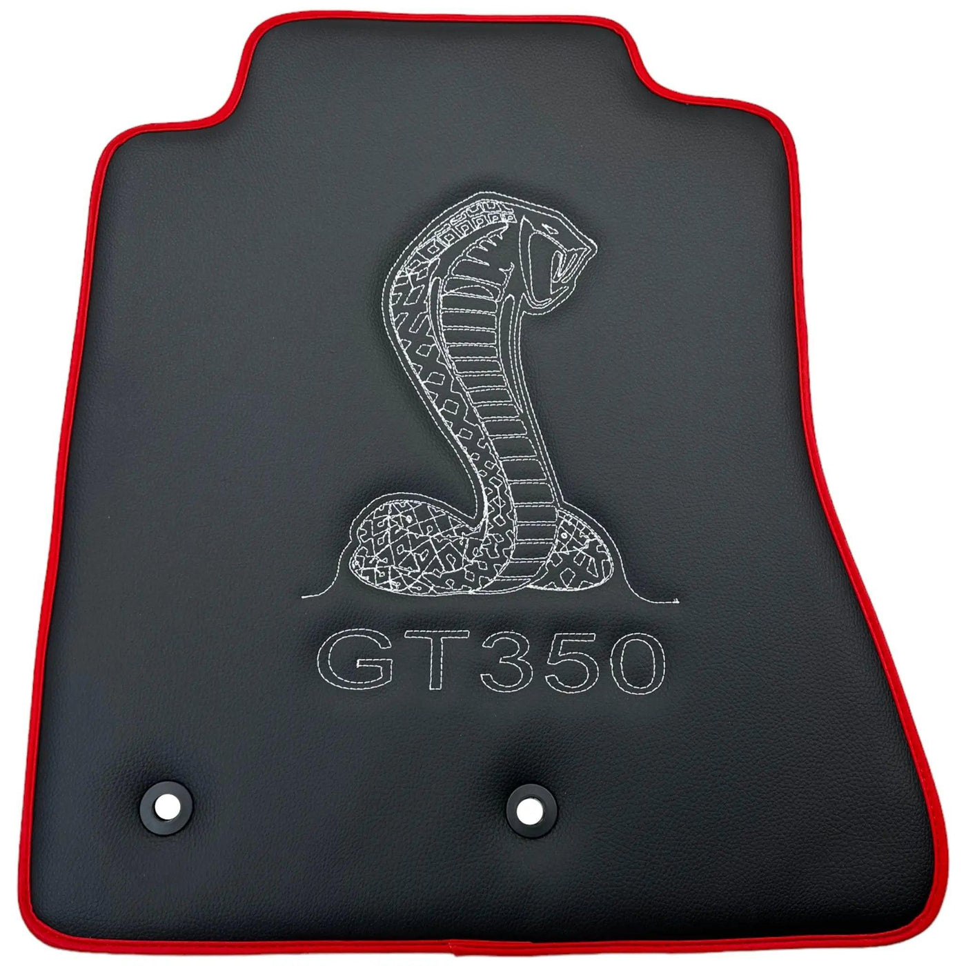 Leather Floor Mats with Red Trim for Ford Mustang GT350 Shelby (2015-2021) with Cobra Sewing - AutoWin