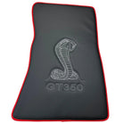 Leather Floor Mats with Red Trim for Ford Mustang GT350 Shelby (2015-2021) with Cobra Sewing - AutoWin