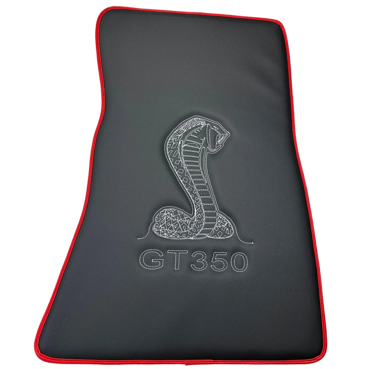 Leather Floor Mats with Red Trim for Ford Mustang GT350 Shelby (2015-2021) with Cobra Sewing - AutoWin