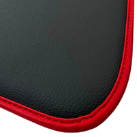 Leather Floor Mats with Red Trim for Ford Mustang GT350 Shelby (2015-2021) with Cobra Sewing - AutoWin