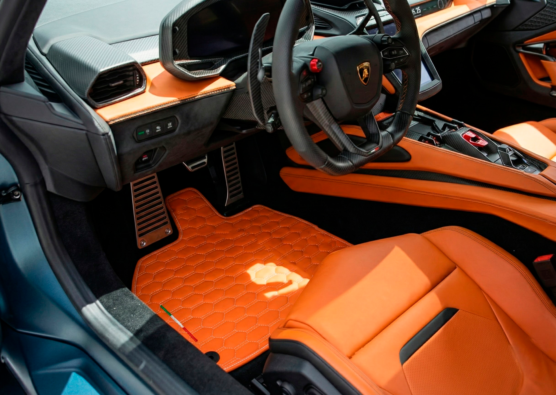 Customizable Leather Floor Mats with Symmetrical Hex Pattern for Lamborghini Temerario (2025-2026) - AutoWin